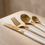 Close-up of the France Set gold and white flatware