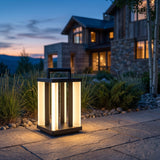 Close-up of the Contemporary Lamp frame, frosted panels and carry handle