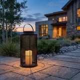 Close-up of the Lantern Sora Weave cage, solar cap and carry handle