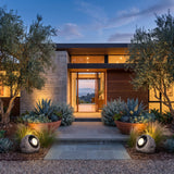 A matched pair of Rocky Light (Outdoor Solar) lighting a front entrance at dusk