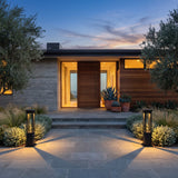 A matched pair of Nimbus Quad Solar Light lighting a front entrance at dusk