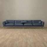 Top Grain Leather::Modern Italian Leather Sofa 4 Seater InkBlue Top Grain Leather