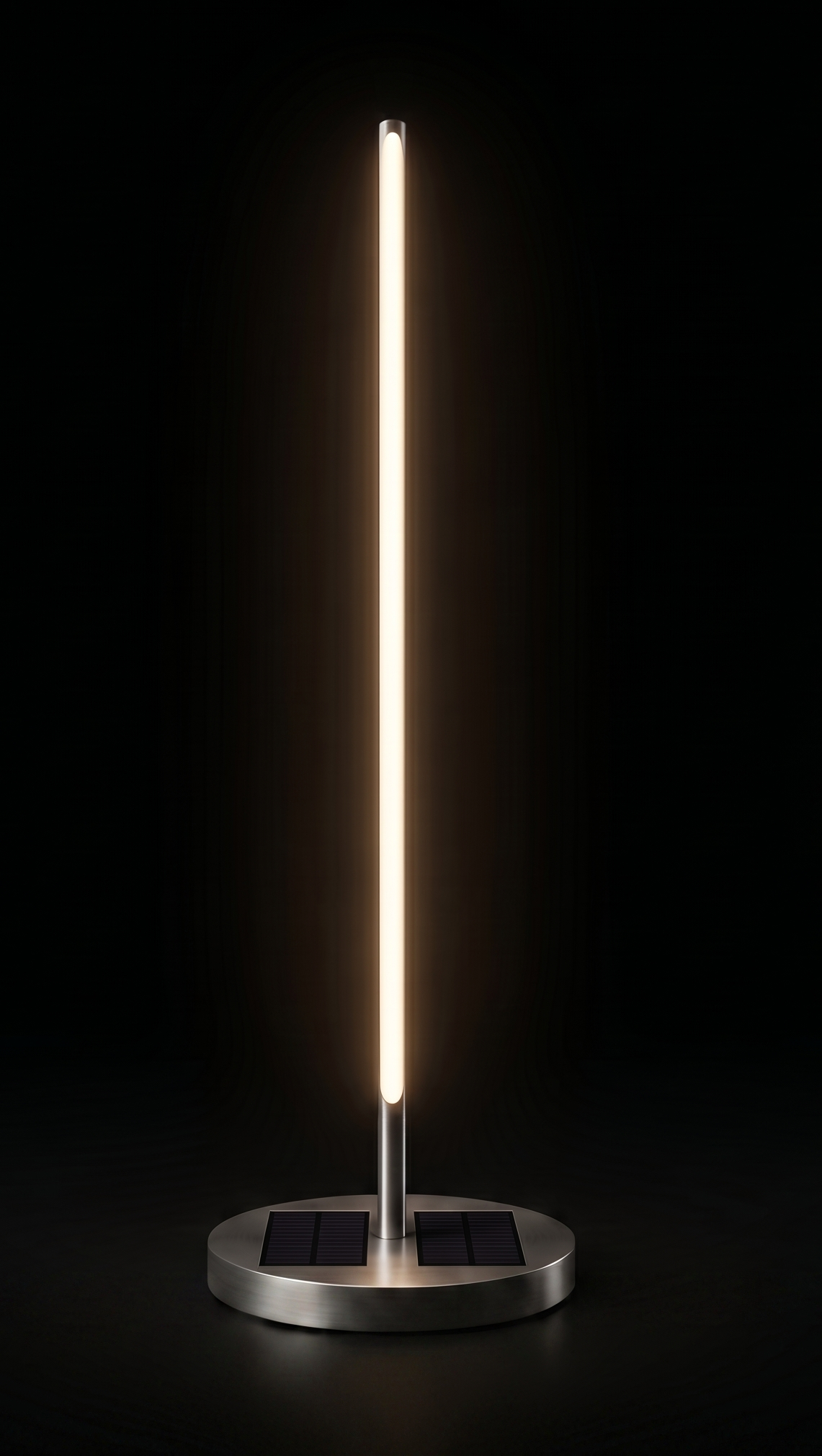 Lamp glowing on a dark terrace at night