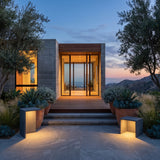 A matched pair of Block Lane Outdoor Solar Light lighting a front entrance at dusk