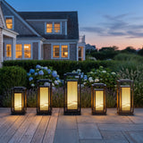 The full Cage Post Light (Outdoor Solar) range shown together