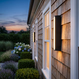 Cascade Wall Light mounted on an exterior wall at dusk, shown close