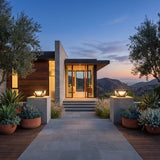 A matched pair of Glow Beam Outdoor Light (Solar) lighting a front entrance at dusk