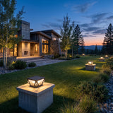 Glow Beam Outdoor Light (Solar) spread across an estate lawn at dusk