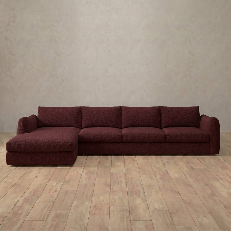 Boucle::4 Seater- Right Facing with Chaise  Product Gallery  Burgundy Boucle 6:BCL