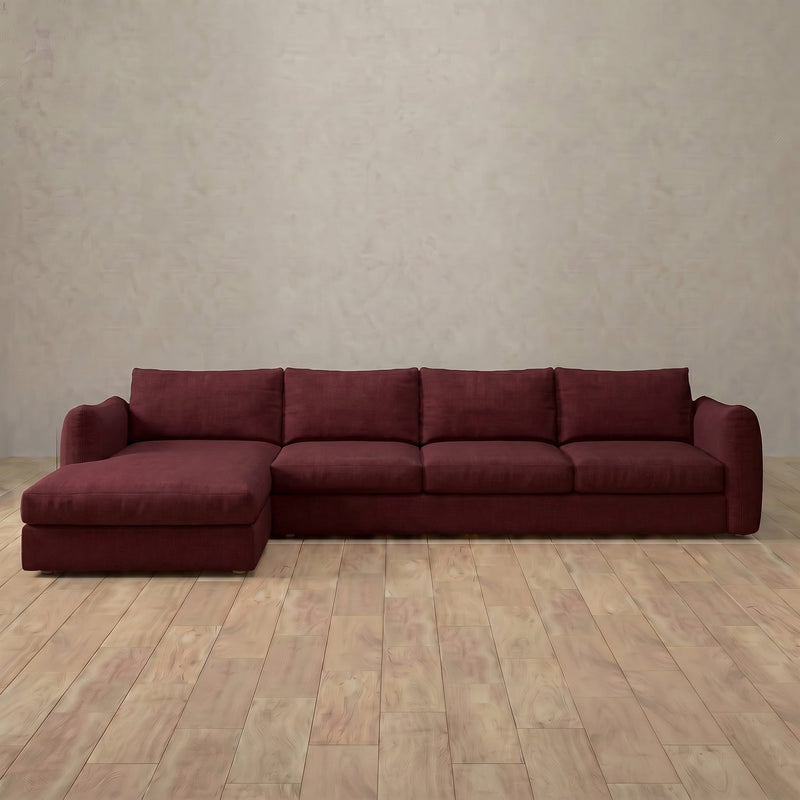 Linen Blend::4 Seater- Right Facing with Chaise  Product Gallery  Burgundy Linen Blend  6:LB