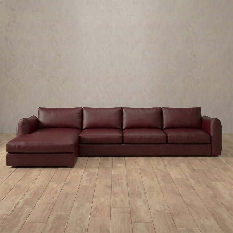 Top Grain Leather::4 Seater- Right Facing with Chaise  Product Gallery  Burgundy Top Grain Leather 6:TGL
