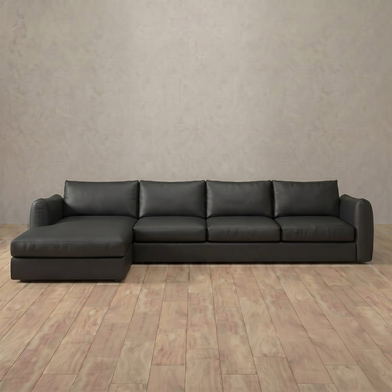 Top Grain Leather::4 Seater- Right Facing with Chaise  Product Gallery  Charcoal Top Grain Leather 7:TGL