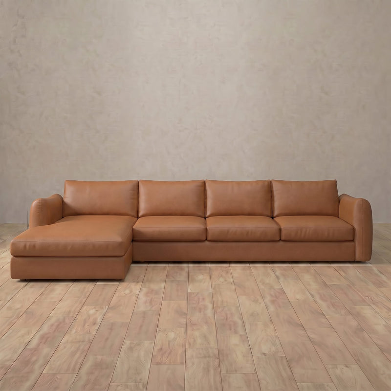 Top Grain Leather::4 Seater- Right Facing with Chaise  Product Gallery  Cognac Top Grain Leather 4:TGL