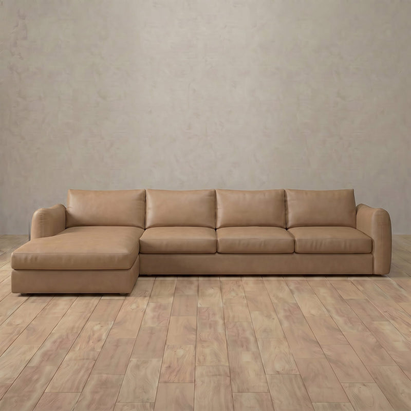 Top Grain Leather::4 Seater- Right Facing with Chaise  Product Gallery  Latte Top Grain Leather 3:TGL