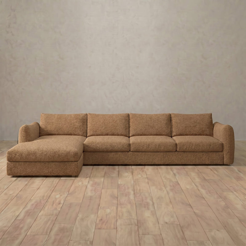 Boucle::4 Seater- Right Facing with Chaise  Product Gallery  Toffee Boucle 4:BCL