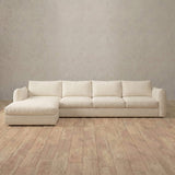Linen Blend::Contemporary Italian Sofa 4 Seater- Right Facing with Chaise Cream Linen Blend
