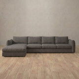 Linen Blend::Contemporary Italian Sofa 4 Seater- Right Facing with Chaise Stone Linen Blend