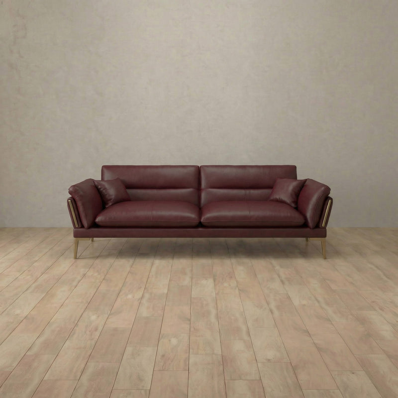 Top Grain Leather::Modern Italian Leather Sofa 2 Seater  Burgundy Top Grain Leather 6:TGL