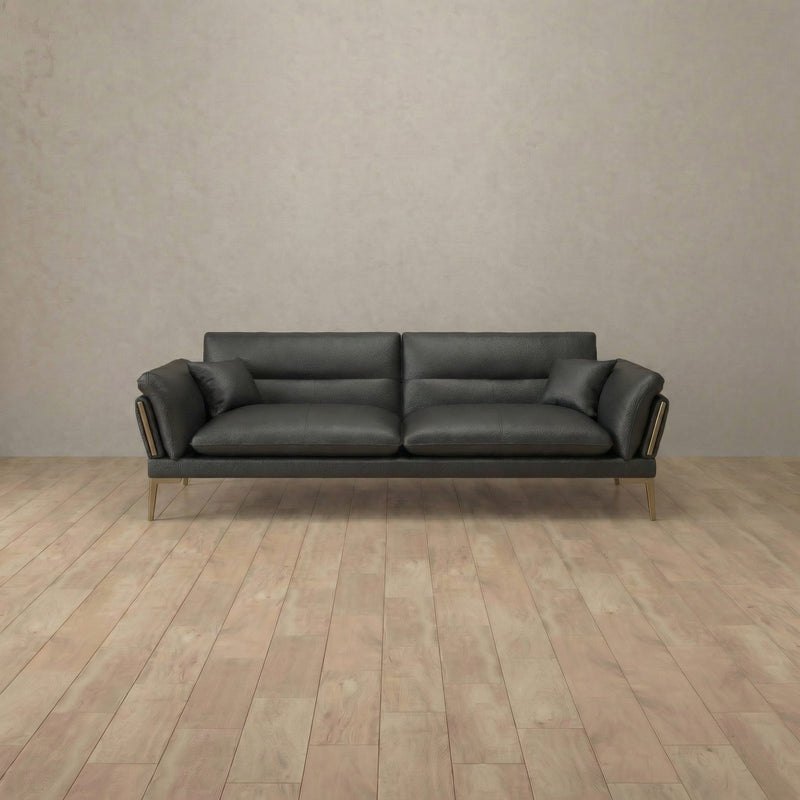Top Grain Leather::Modern Italian Leather Sofa 2 Seater  Charcoal Top Grain Leather 7:TGL