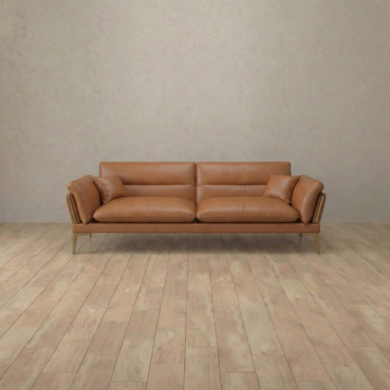 Top Grain Leather::Modern Italian Leather Sofa 2 Seater  Cognac Top Grain Leather 4:TGL