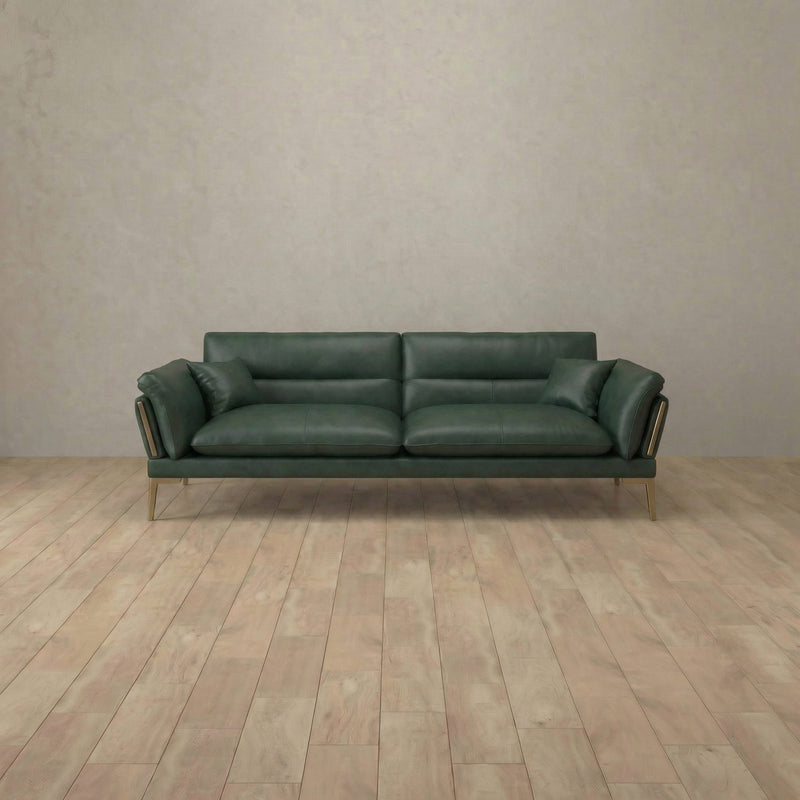 Top Grain Leather::Modern Italian Leather Sofa 2 Seater  Forest Green Top Grain Leather 5:TGL