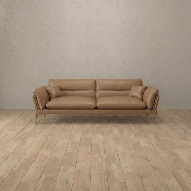 Top Grain Leather::Modern Italian Leather Sofa 2 Seater  Latte Top Grain Leather 3:TGL