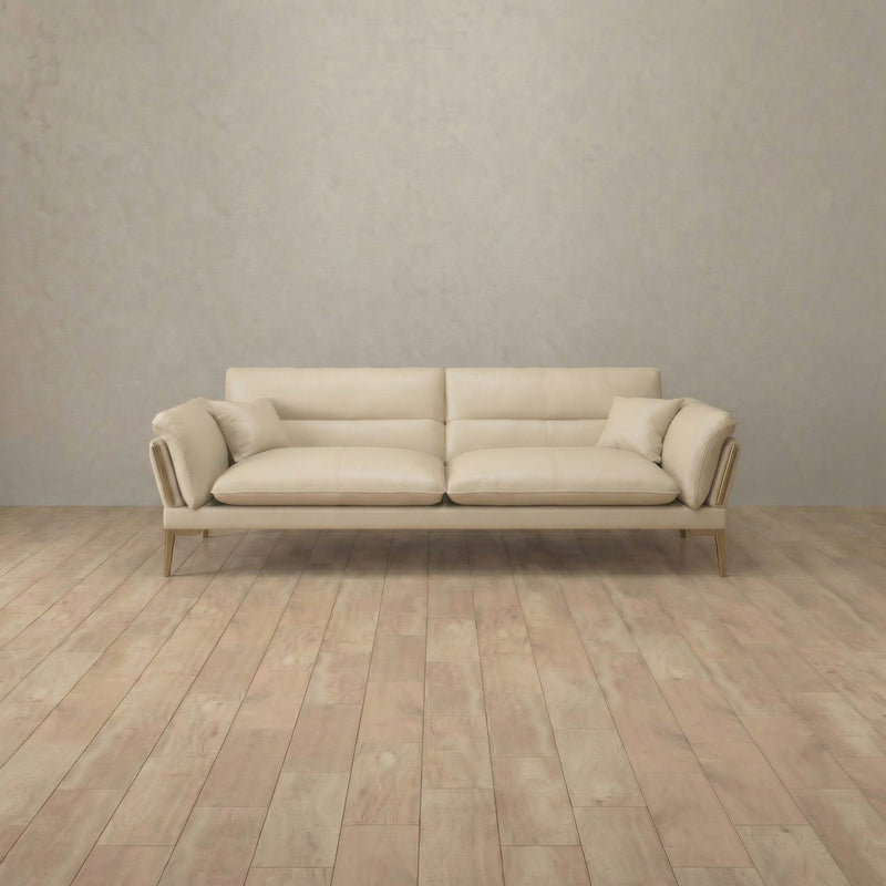 Top Grain Leather::Modern Italian Leather Sofa 2 Seater  Linen Top Grain Leather 2:TGL