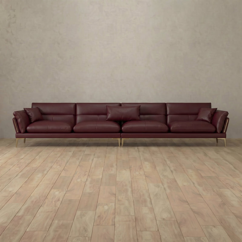 Top Grain Leather::Modern Italian Leather Sofa 4 Seater  Burgundy Top Grain Leather 6:TGL
