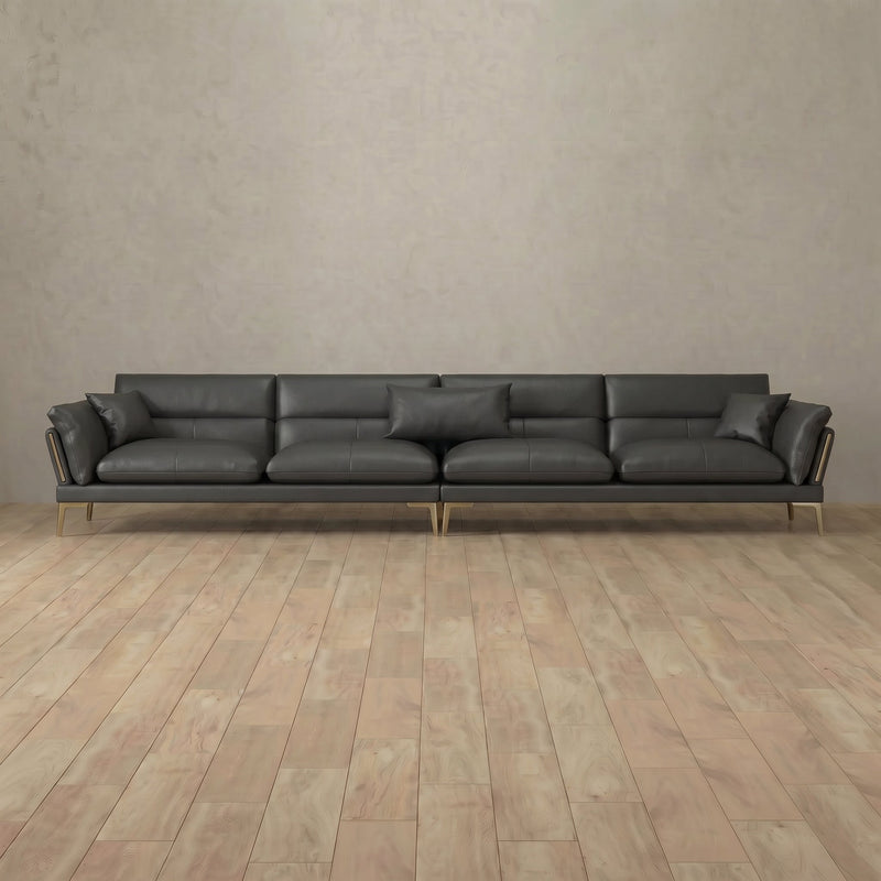 Top Grain Leather::Modern Italian Leather Sofa 4 Seater  Charcoal Top Grain Leather 7:TGL