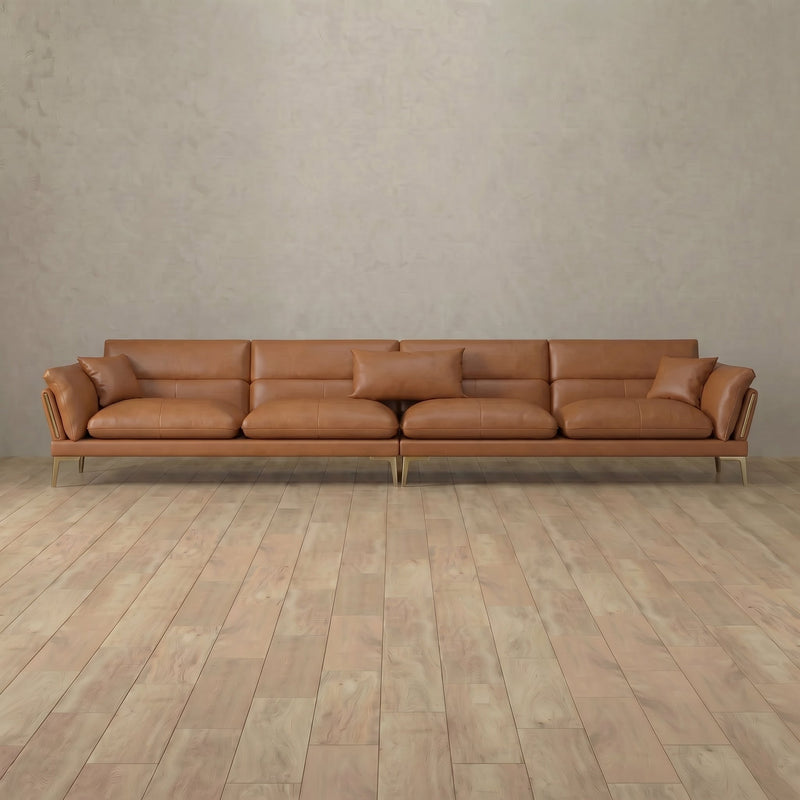 Top Grain Leather::Modern Italian Leather Sofa 4 Seater  Cognac Top Grain Leather 4:TGL