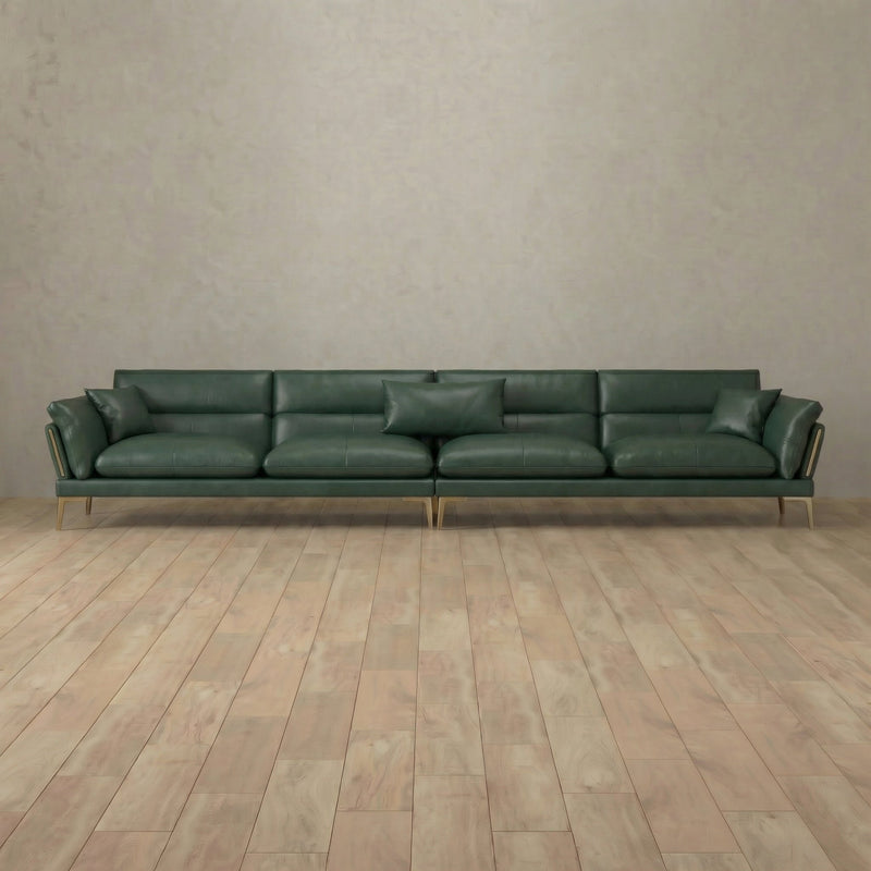 Top Grain Leather::Modern Italian Leather Sofa 4 Seater  Forest Green Top Grain Leather 5:TGL