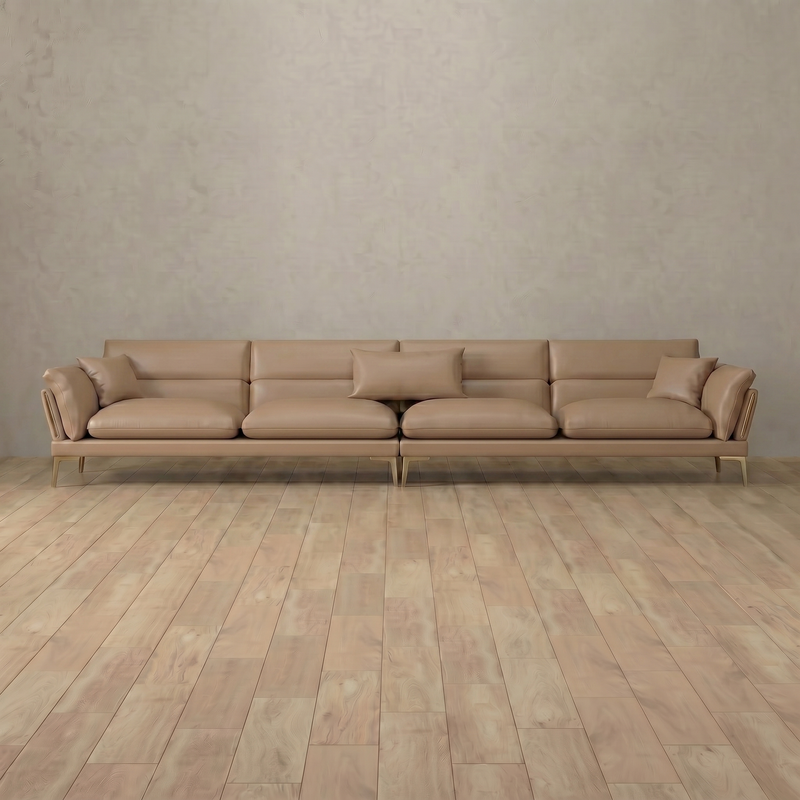 Top Grain Leather::Modern Italian Leather Sofa 4 Seater Latte Top Grain Leather 3:TGL