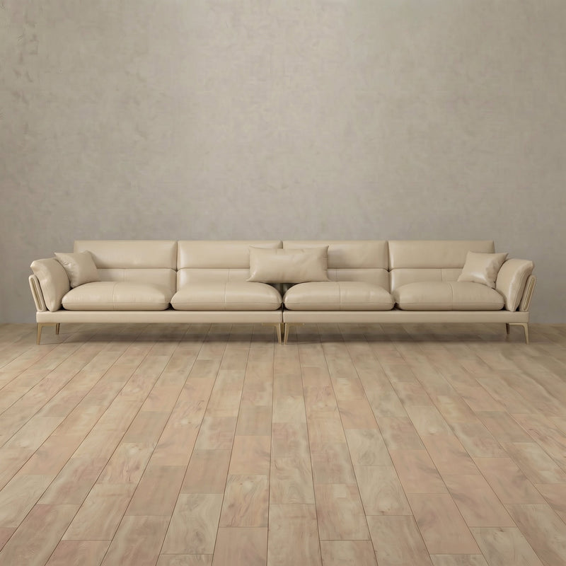 Top Grain Leather::Modern Italian Leather Sofa 4 Seater  Linen Top Grain Leather 2:TGL