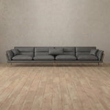 Top Grain Leather::Modern Italian Leather Sofa 4 Seater  Smoke Top Grain Leather