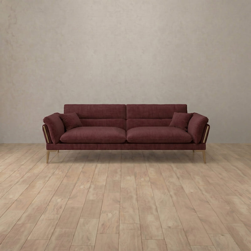Linen Blend::Modern Italian Sofa  Loveseat (73") Burgundy Linen Blend  6:LB