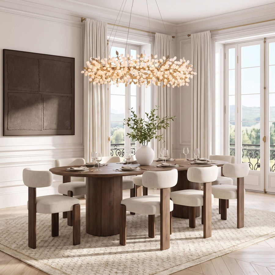 The Euclid dining table styled in a modern dining room