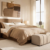 French linen — tan, oak bedroom