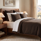 French linen in Coffee — walnut bedroom