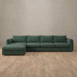 Linen Blend::ontemporary Italian Sofa 4 Seater- Right Facing with Chaise Forest Green Linen Blend [grid:5:LB]